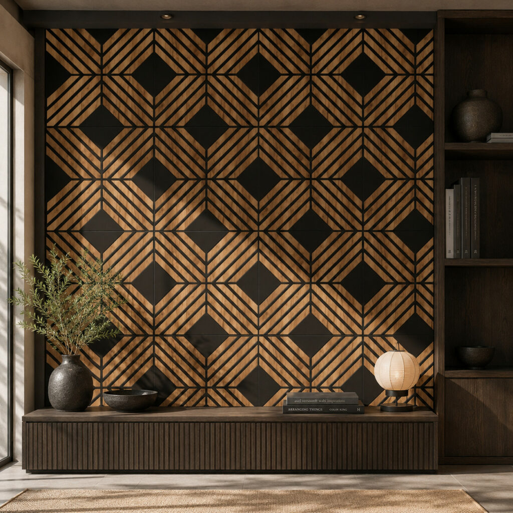 Panele ścienne 3D, panel ścienny 3d, panele na ścianę, ciemne panele ścienne, czarne panele ścienne, dębowe panele ścienne